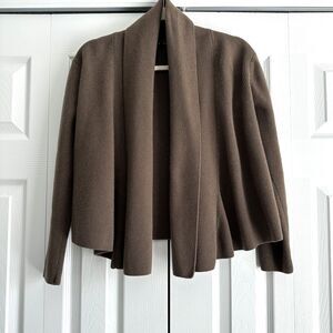 Theory Cashmere Wool Cardigan Sweater Womens Small Brown Rib Knit Open Front